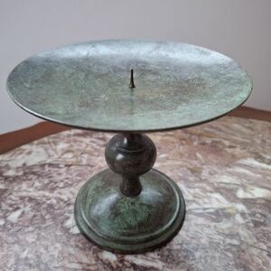 Antique Oxidised Metal Candlestick | Green Metal Candle Holder | Vintage Candle